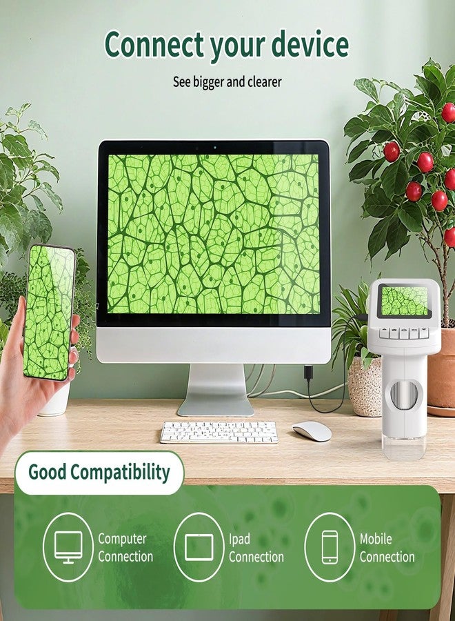WSDMIC 1200X Handheld Portable Microscope for Kids Digital Scope 2.0" Screen Rechargeable STEM Toy Slide Kit Pocket Science Gift for Children Ages 6-12 Students (White) - Image 5